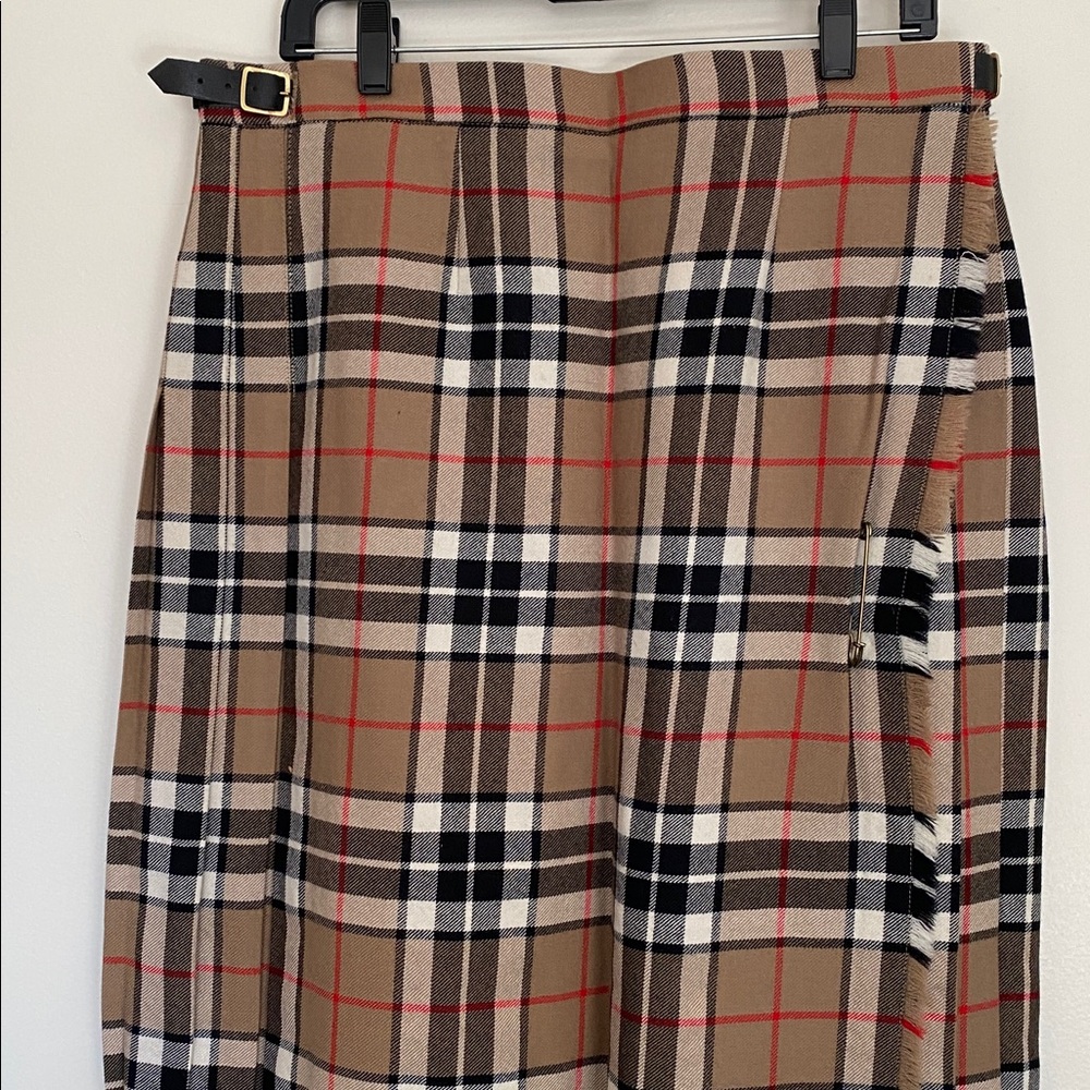 James Pringle Weavers Wool Fringe Plaid Kilt Maxi Skirt Tan US 12 - Picture 2 of 9
